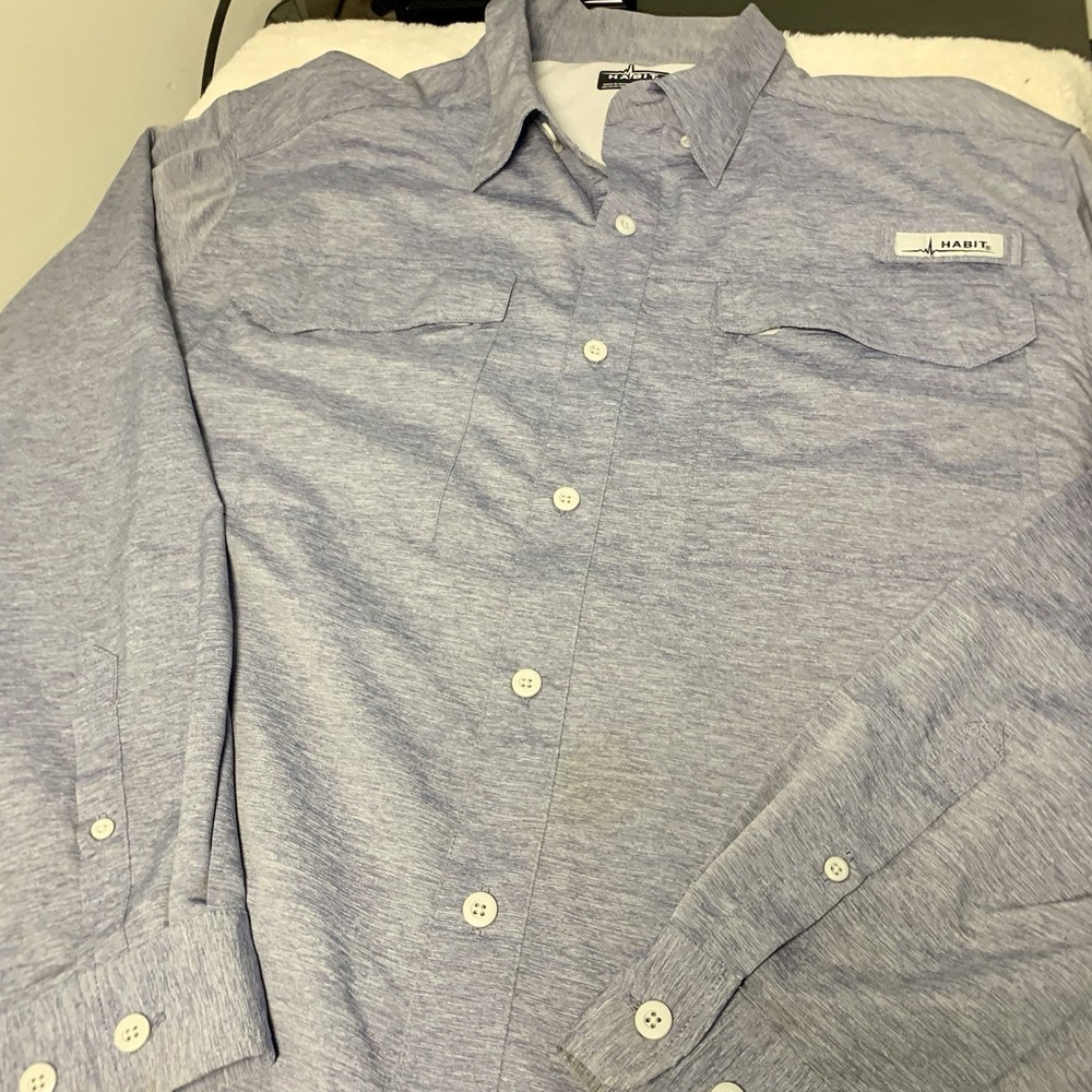 Habit Fishing Shirt Mens 2XL Gray Long Sleeve UPF 40+ Vented Performance Button